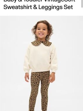 GAP Cream Sweatshirt with Leopard Collar & Leopard Leggings